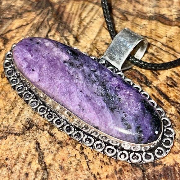 Russian Purple Charoite Pendant 1 1/2”x1 7/8” - Picture 4 of 13